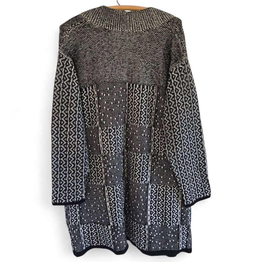 J. Jill Womens Black & White Patchwork Open Front Long Cardigan Sweater Large - Picture 4 of 15